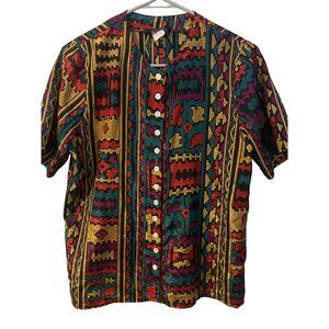 Vintage Gianna Geometric Button-Up Shirt – Size Small, Made in USA‎
